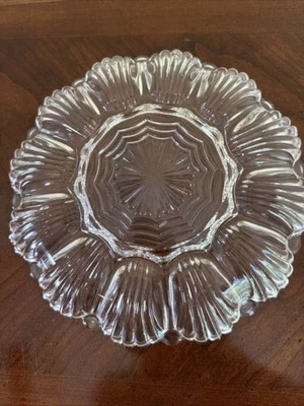 Vintage Clear Glass Deviled Egg Shellfish Platter Tray ~10" Diameter - Picture 6 of 6